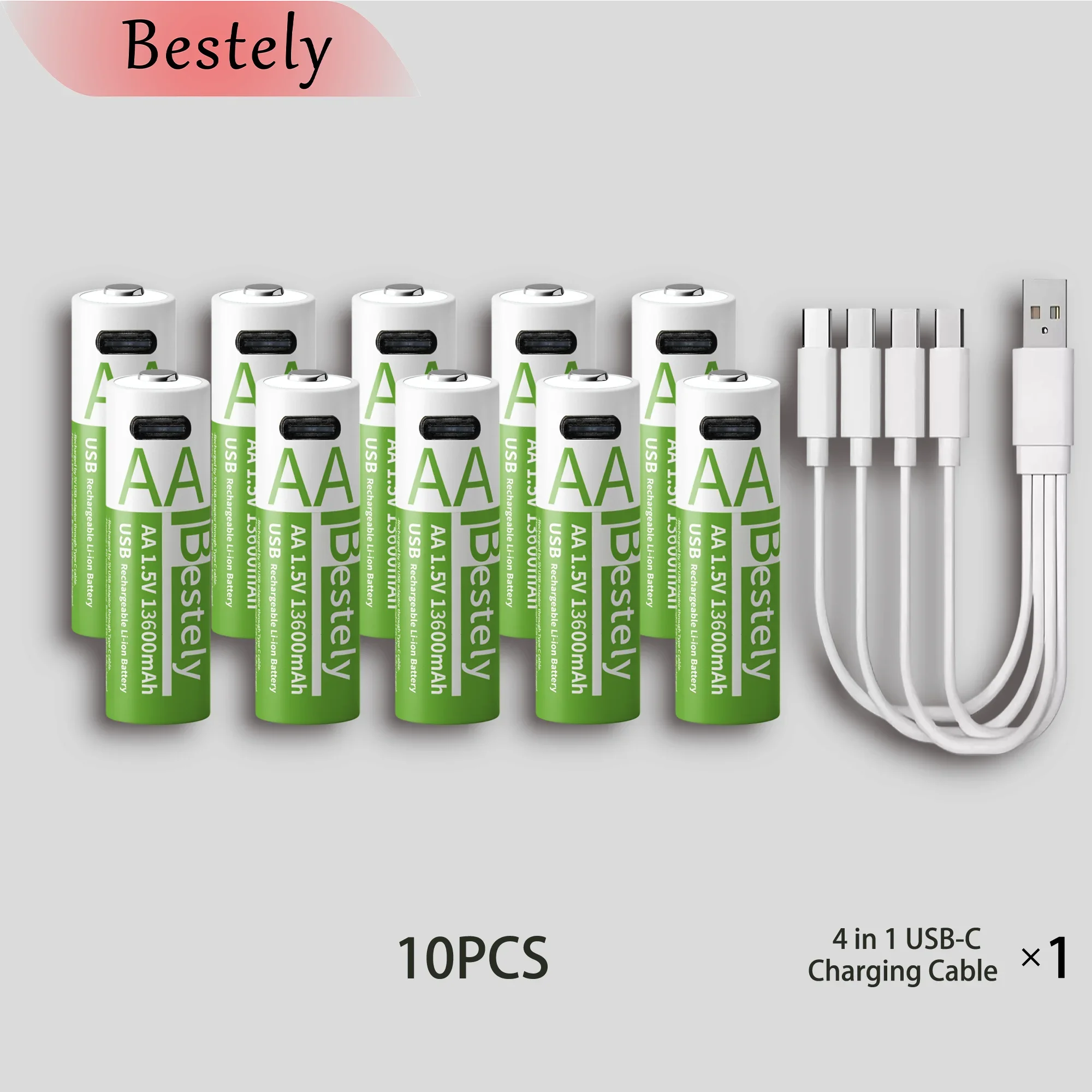 Latest Rechargeable 1.5V AA 13600mAh USB Lithium Battery , Fast Charging Li-ion AA Battery  , 2000 Cycle with USB- C Port Cables