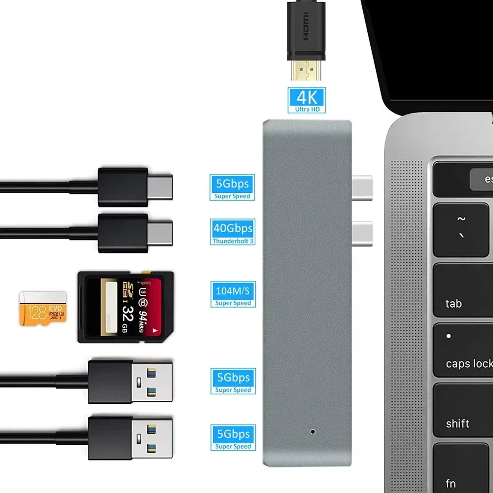USB 3.1 Type-C Hub to HDMI Adapter 4K Thunderbolt 3 USB C Hub 3.0 TF SD Reader Slot PD For MacBook Air 13 15 Pro 14 M4 M3 M2 M1