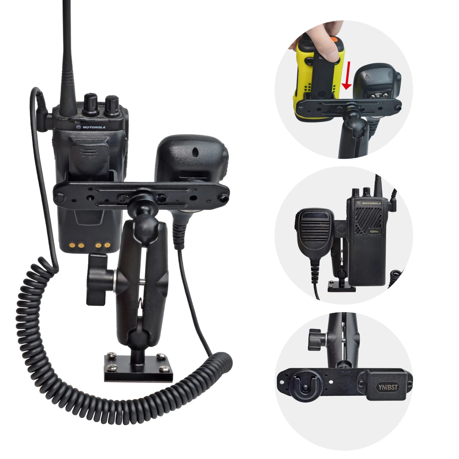 Handheld Radio and CB Mic Holder Heavy Duty Drill Base Holder Mount with Aluminum Arm with Adhesive Back and Pre Drill Holes