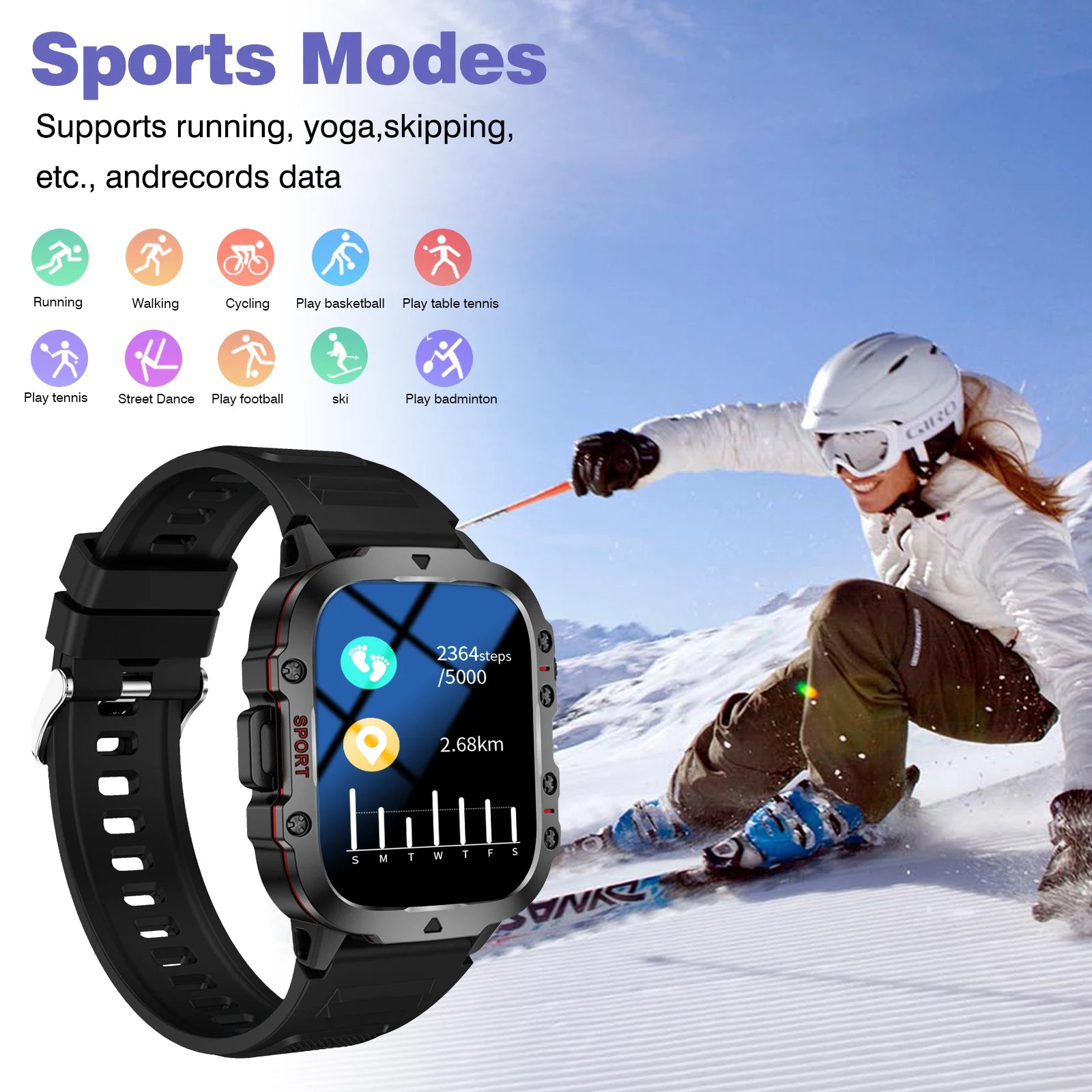 Smart Watch, Bluetooth Call, Message Reminder,Sport Reminder,Two Straps Optional, Suitable for IPhone/Android Phone