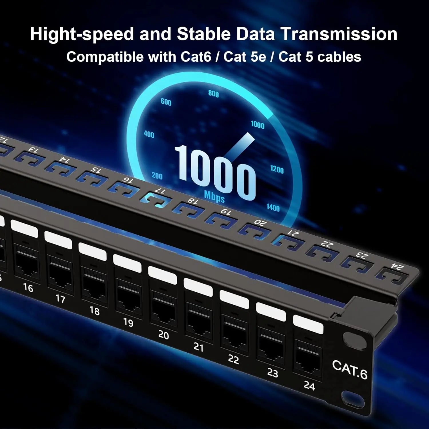 Natalink Patch Panel 24 Port Cat6 with Coupler Keystone Back Bar 19 Inch 1U Ethernet RJ45 Network Rackmount Coupler Patch Panel