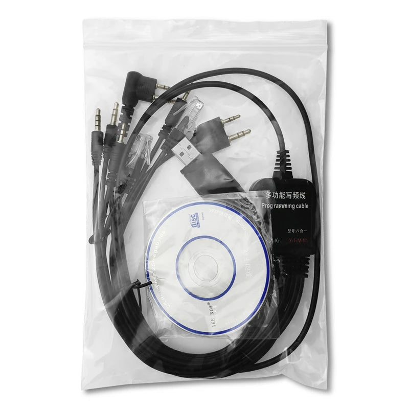 8 In 1 USB Programming Cable For Baofeng Kenwood TYT QYT Motorola AXU4100 Yaesu ICOM Walkie Talkie Radio Car Radio CD Software