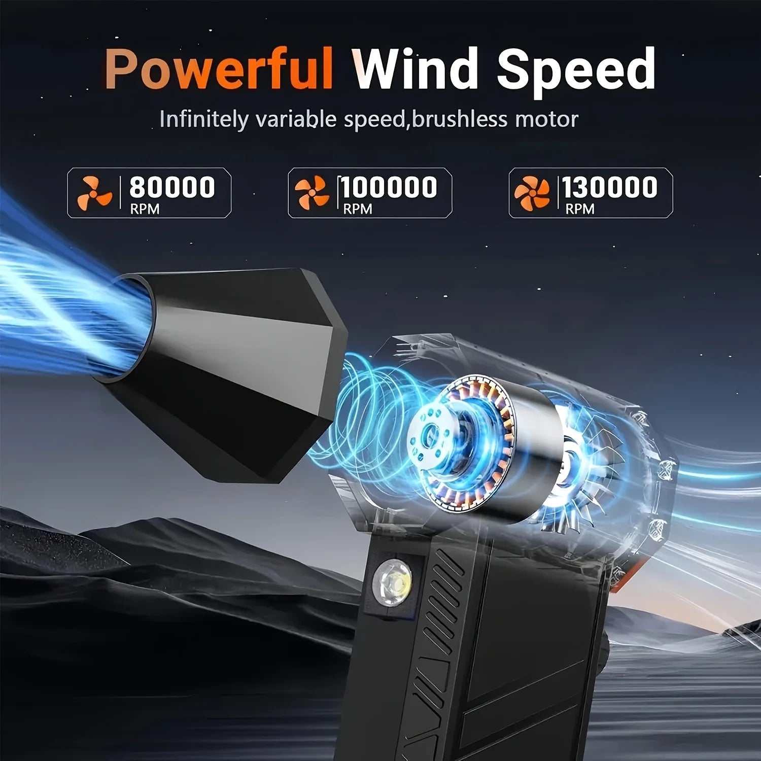 Brushless Turbo Jet Fan Blower, 130,000 RPM, LED + 4-Speed Adjustment Powerful Electric Air Blower, Vacuum Dust Cleaner, Portable Dust Cleaner, High-Powered Fan