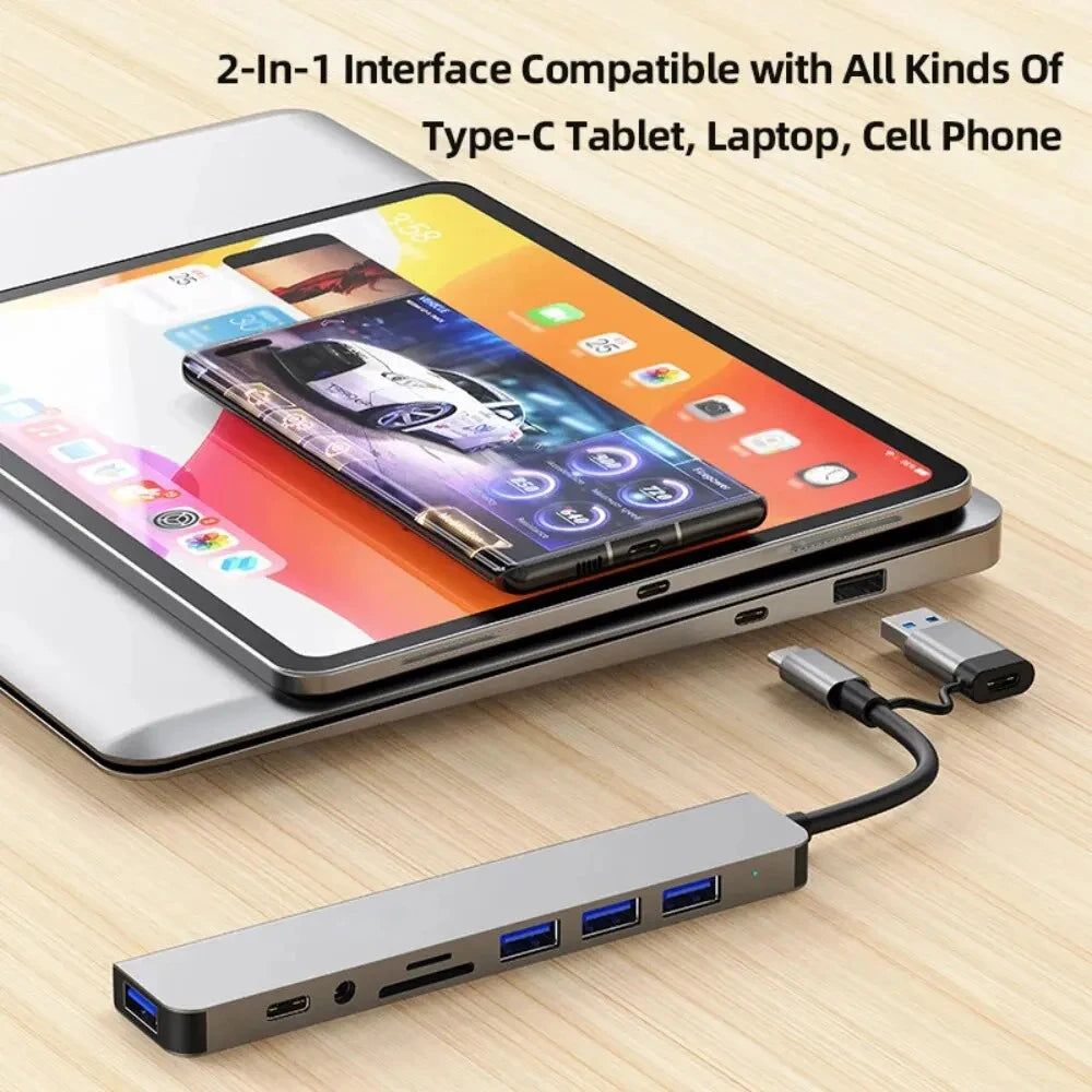 USB C Hub 3 0 Aluminum 7 in 1 USB Extender Splitter with 1 USB 3 0 Port 4 USB 2 0 Ports and 2 USB C Ports for Laptop PC