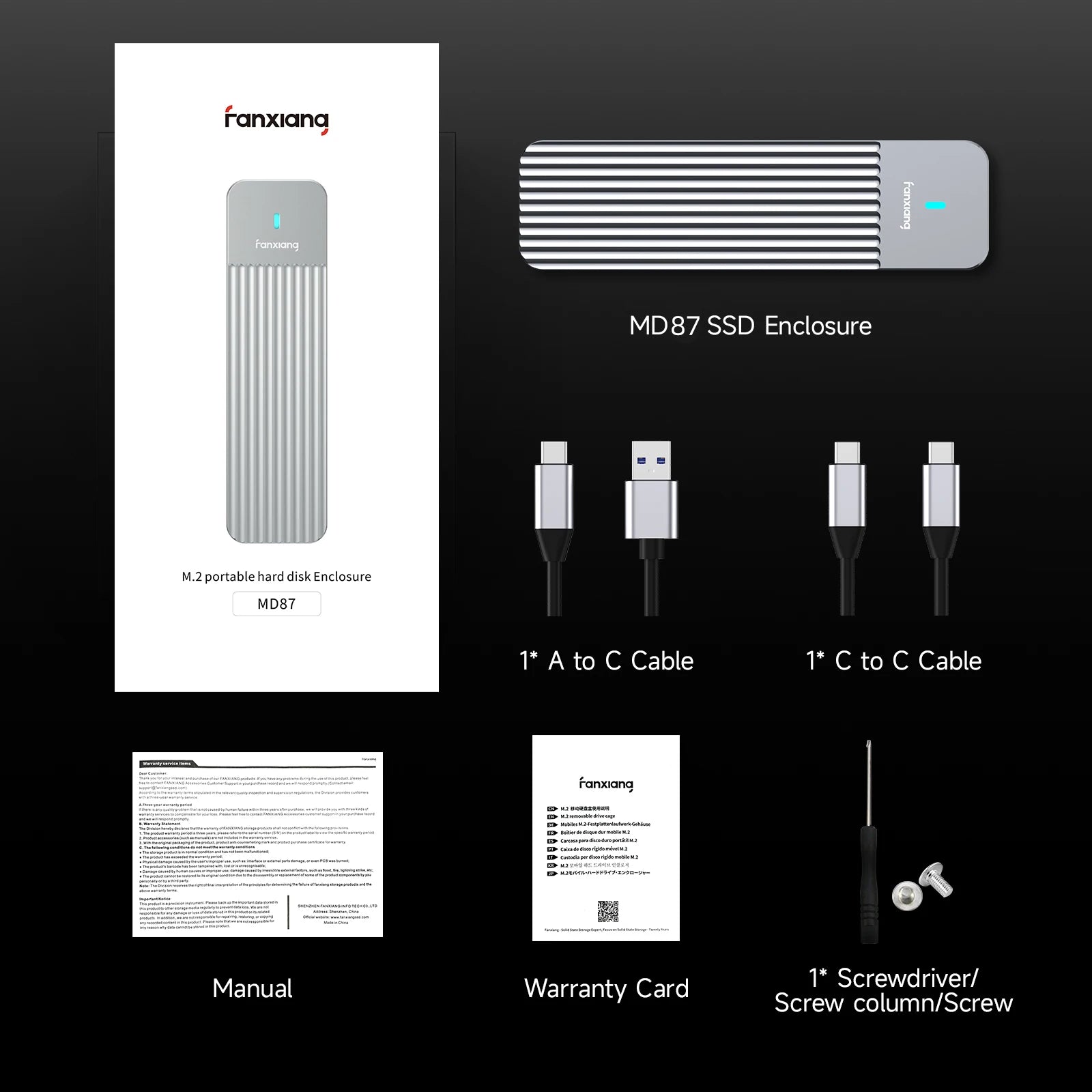 [EU/US Shipping]Fanxiang MD86/MD87 M.2 SSD Enclosure 10Gbps NVMe/NGFF-SATA USB 3.2 Gen2 Type C SSD Case For 2280/2230 Disk Box