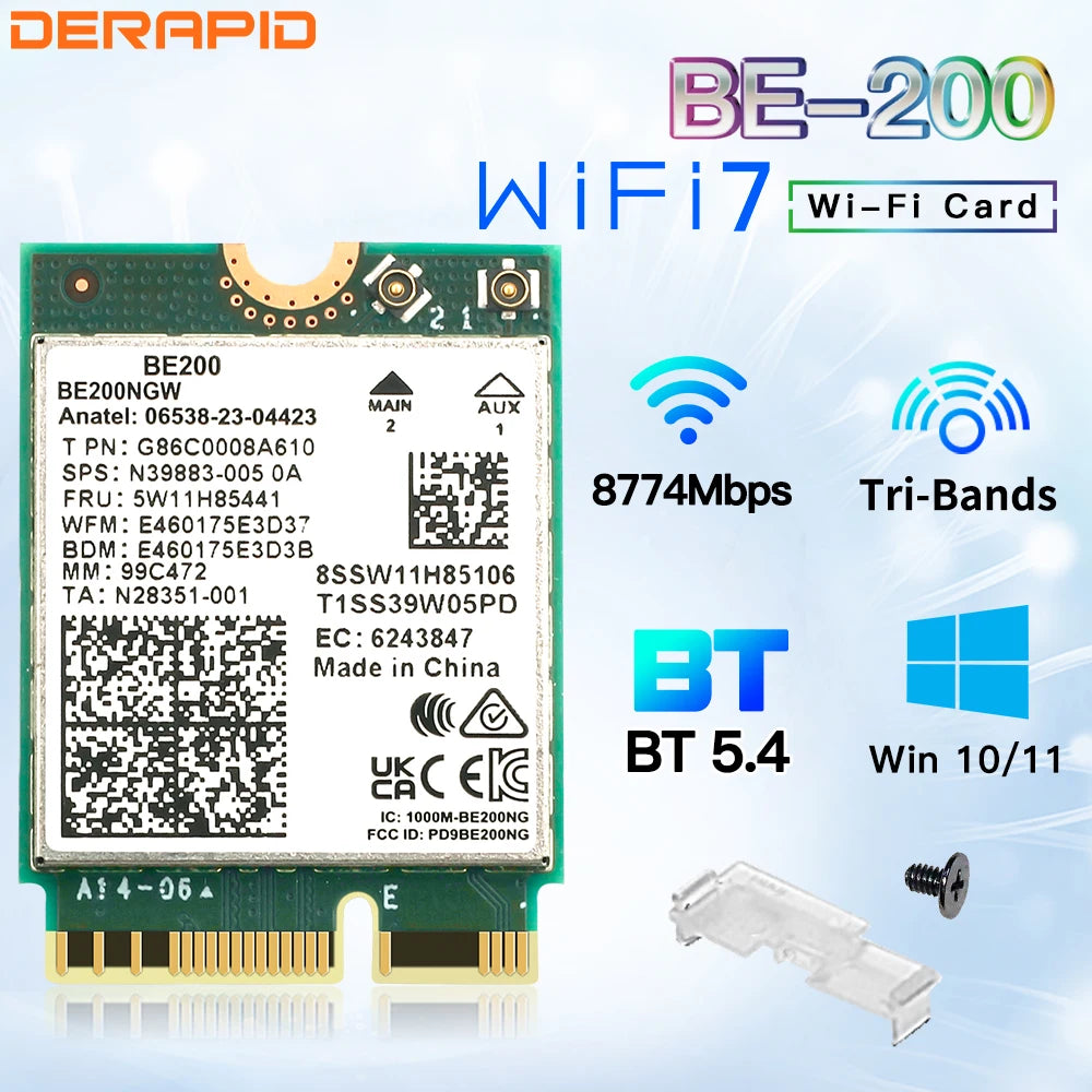 WiFi7 BE200NGW Tri-Band NGFF Wifi Adapter Bluetooth 5.4 BE200 M.2 Wireless Dongle For PC/Laptop For Win10/11 Better AX210/AX200