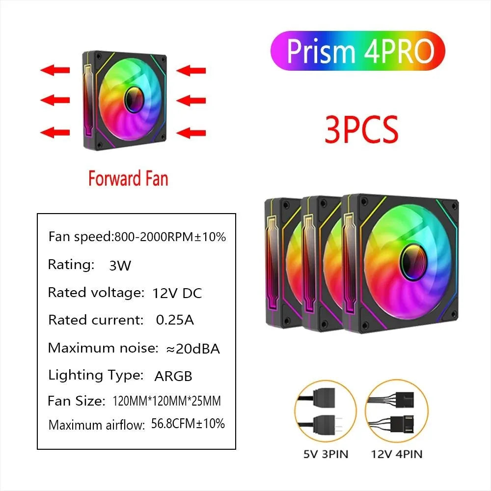 PRISM 4 RS 12cm ARGB 4 Pin Computer Case Fan Quiet Cooling 12V Large Air Volume 1200RPM for Desktop Gaming PC Build