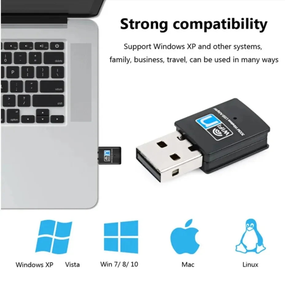300Mbps USB 2.0 Wireless WiFi Adapter 802.11N Standard WiFi Receiver Dongle Wireless Network Card for DesktopLaptopWindowsSystem