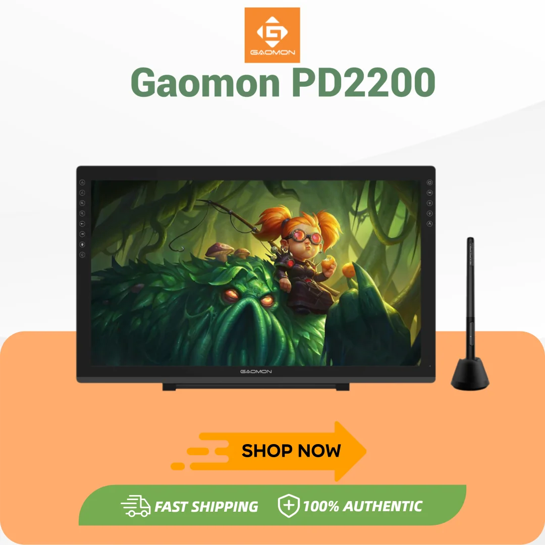 GAOMON Graphics Tablet PD2200 21.5 Inch Anti-Glare Screen Pen Display for Drawing with 8 Shortcut Keys Adjustable Stand Glove
