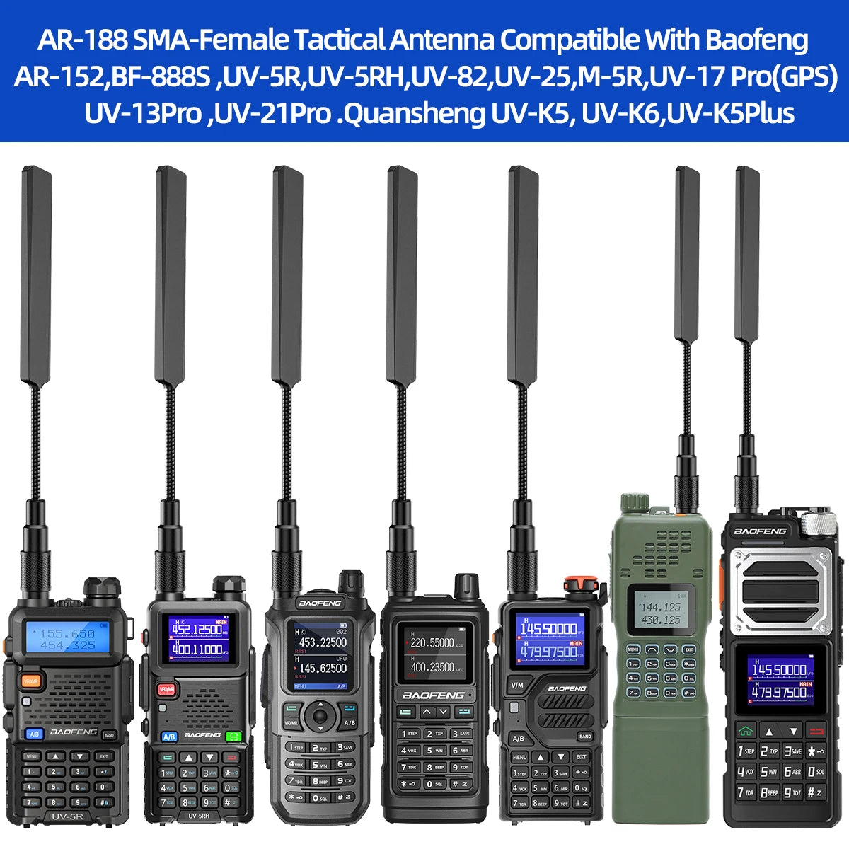 ABBREE AR-188 Gooseneck Tactical Antenna VHF UHF SMA-Female for Baofeng Walkie Talkie UV-5R 5RH 13 17 21 PRO Quangsheng UV-K5(6)