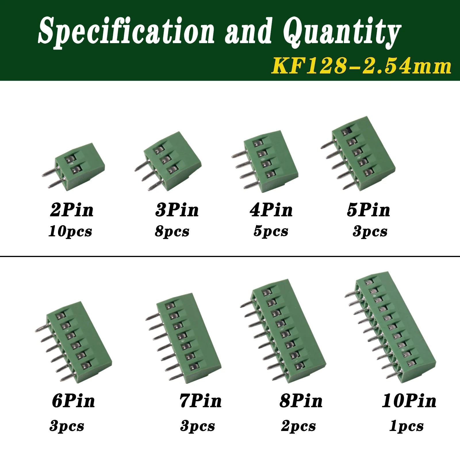 KF128 2.54mm PCB Screw Terminal Block Connector Kit For Wires 2P 3P 4P 5P 6P 7P 8P 9P 10P 12P 14P 16P