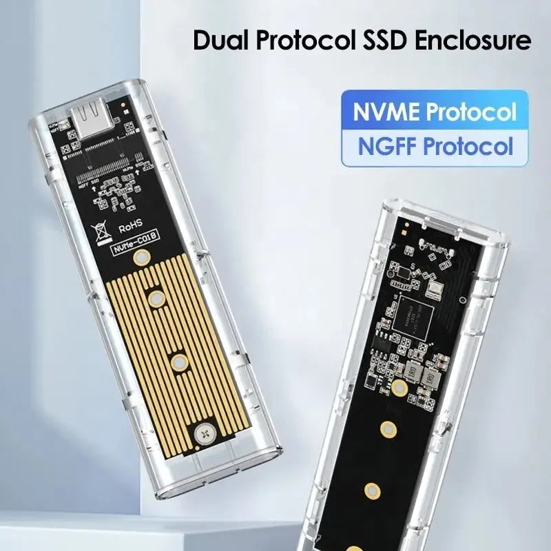M.2 NVME PCIe NGFF SATA Dual Protocol SSD Case Clear USB Type C PCI-E M2 SSD Transparent External Enclosure Hard Disk Box