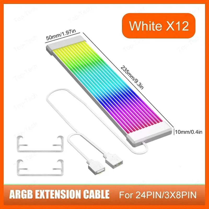 Suitable for Power Cables, Pc Rgb Light Strip, Pc Rgb Gpu 5V 3Pin Argb Synchronized Pc Extension Cable, Compatible with 6-Pin, 8-Pin, 12-Pin, 16-Pin, 24-Pin