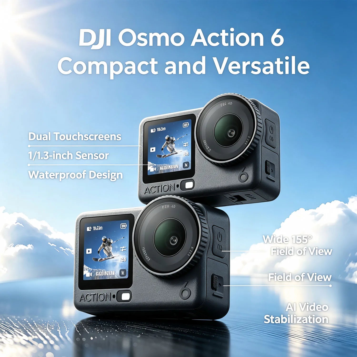 Open Box-DJI Osmo Action 4,Action 5,Action 6 Combo 8K Action Camera 1/1.1" Square Sensor Variable Aperture F/2.0-f/4.0 Rocksteady 3.0 Cold-Resistant 4hrs Battery 50GB Storage Vlogging Camera