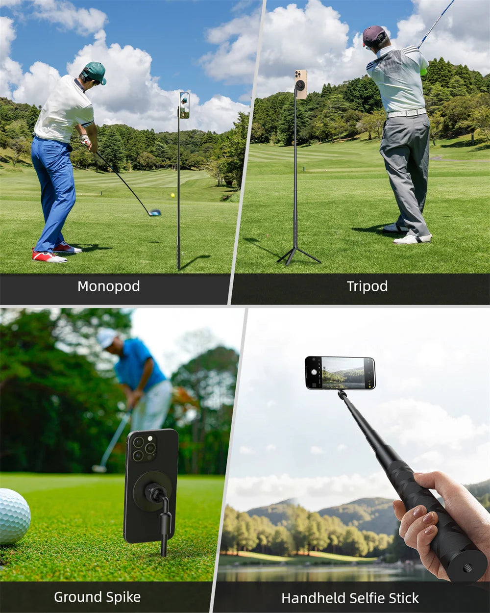 Aluminum Magnetic Golf Monopod Magnet Selfie Stick Golf  Tripod Stand for Golf Traing Aid Swing Recording for Magsafe iPhone