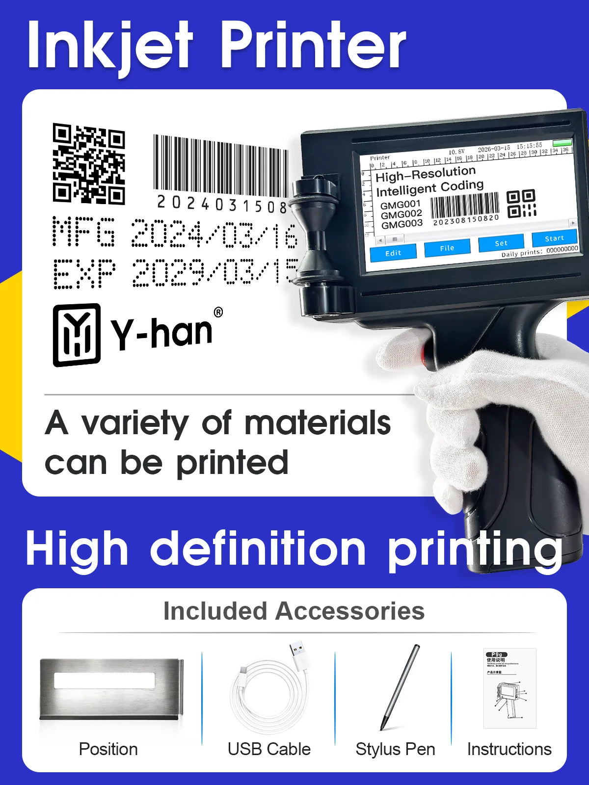 Yhan 12.7mm Portable Inkjet Printer Unencripted for Expiry Date Barcode QR Code Batch Numbers Best Value Logo Printing