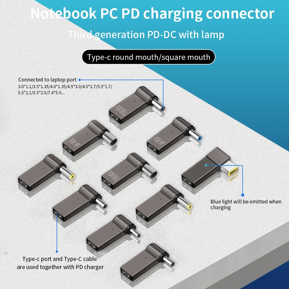 PD 100W Laptop Power Charger Converter Female Type-C To DC Male Jack Plug Supply Adapter Connector 5A For Notebook Computer PC