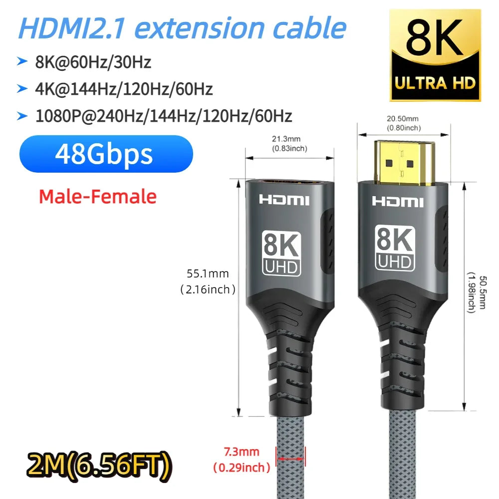 HDMI 2.2/2.1/2.0 Cable Maximum Bandwidth 96Gbps Support 8K@120Hz 4K@240Hz 2K@360Hz LIP Protocol for TV Monitor Game Console