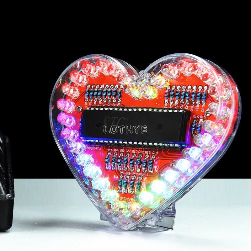 Multicolor LED Heart-Shaped Flow Light DIY Electronic Kit RGB Colorful Love Heart Water Lamp 51 Microcontroller Fun Welding