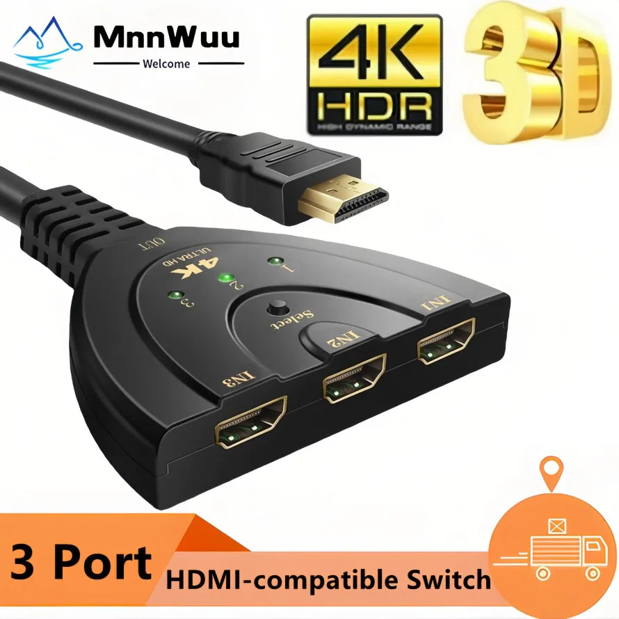 4K HDMI-Compatible Switch 3 Port HDMI-Compatible Switcher 3 In1 Out HDMI-Compatible KVM Switches for PS4 TV Box Xbox Roku HDTV