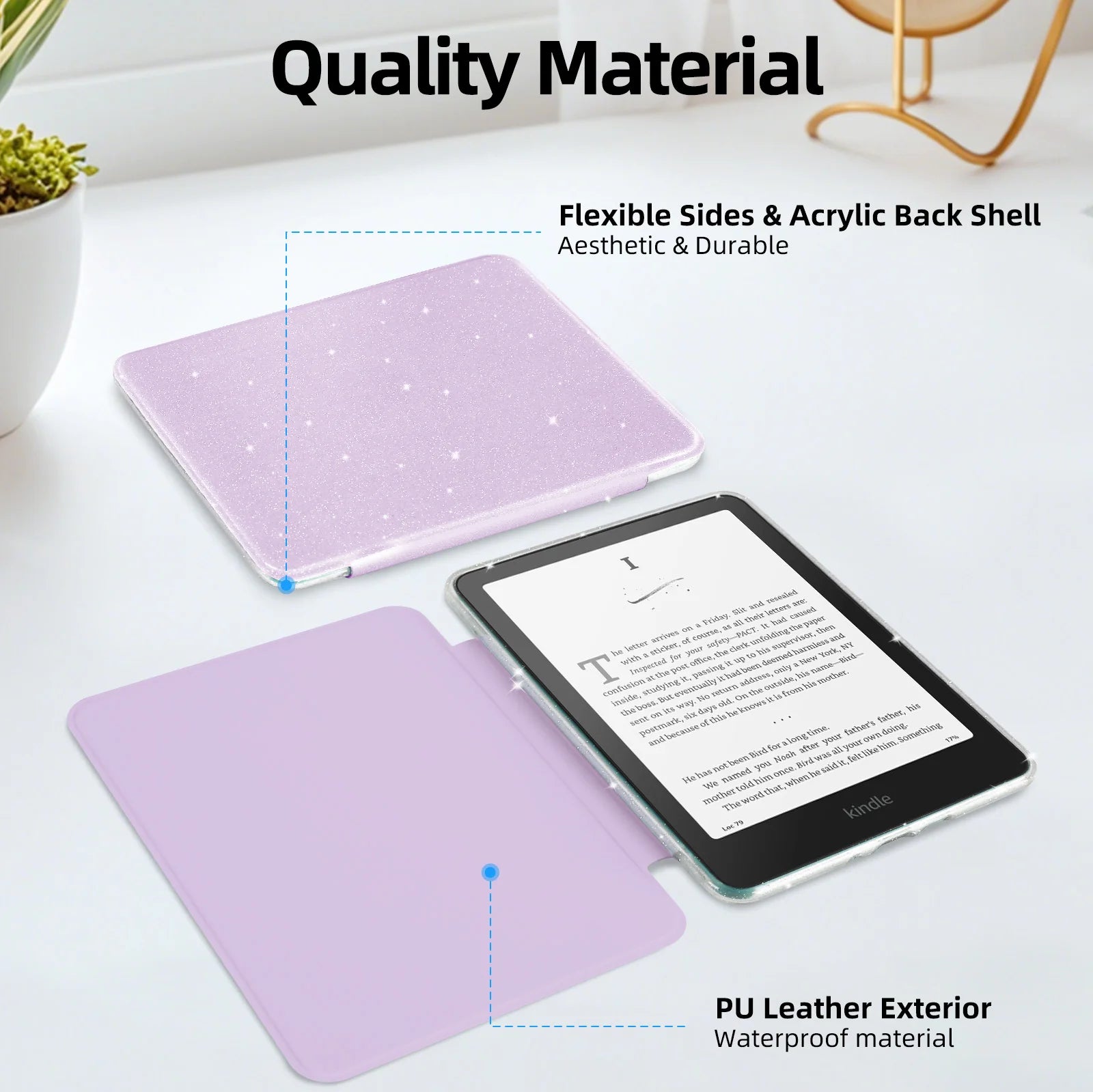 Glitter Case for 6"Kindle (11th Gen 2022/2024) - Clear Acrylic Back, Full-Body Shockproof, Auto Wake & Sleep, Kindle Accessories
