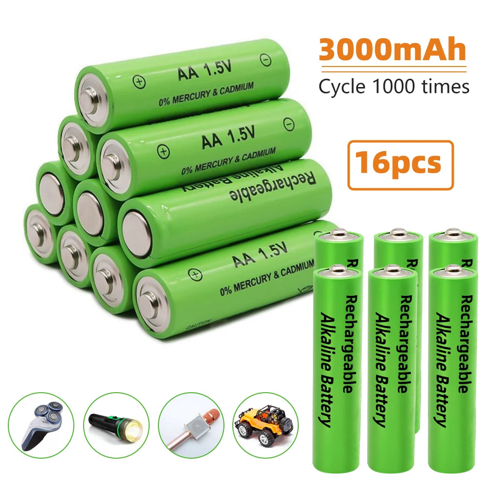 1.5V AA Rechargeable Alkaline Battery 3000mah For Torch Toys Clock MP3 Radio Video Game Digital Camera AA AAABattery