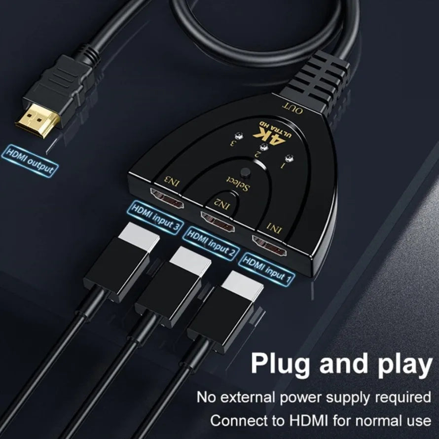 4K HDMI-Compatible Switch 3 Port HDMI-Compatible Switcher 3 In1 Out HDMI-Compatible KVM Switches for PS4 TV Box Xbox Roku HDTV