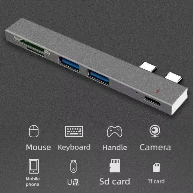 8-in-2 USB Type C Hub with 3.5mm Audio Jack, Micro SD Reader for Laptop/Tablet/Phone, Disk Converter Multi-Interface