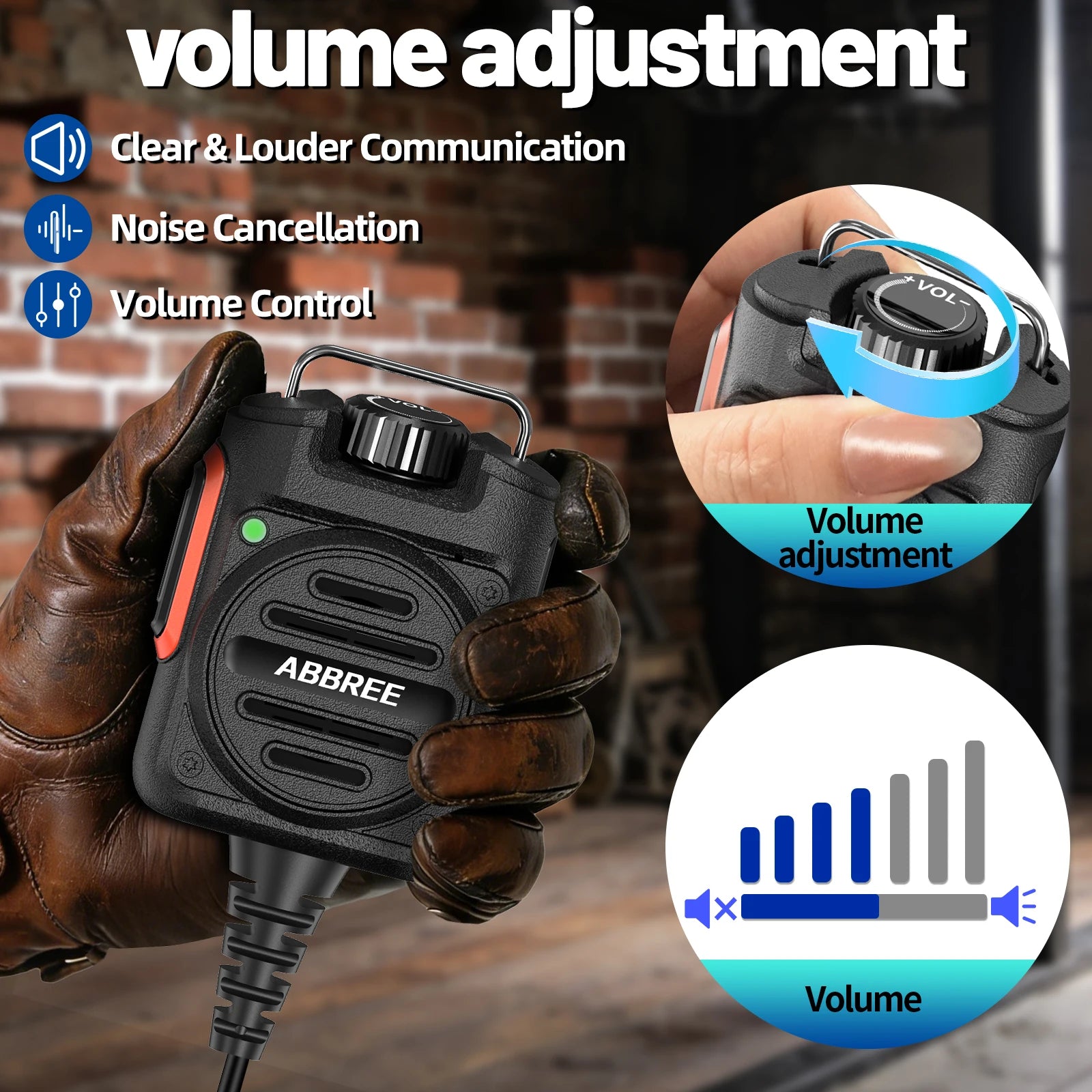 ABBREE AR-158 Rechargeable Walkie Talkie Speaker Microphone Volume Adjust Type-C Charging for Baofeng UV 5R MINI UV 21 PRO Radio