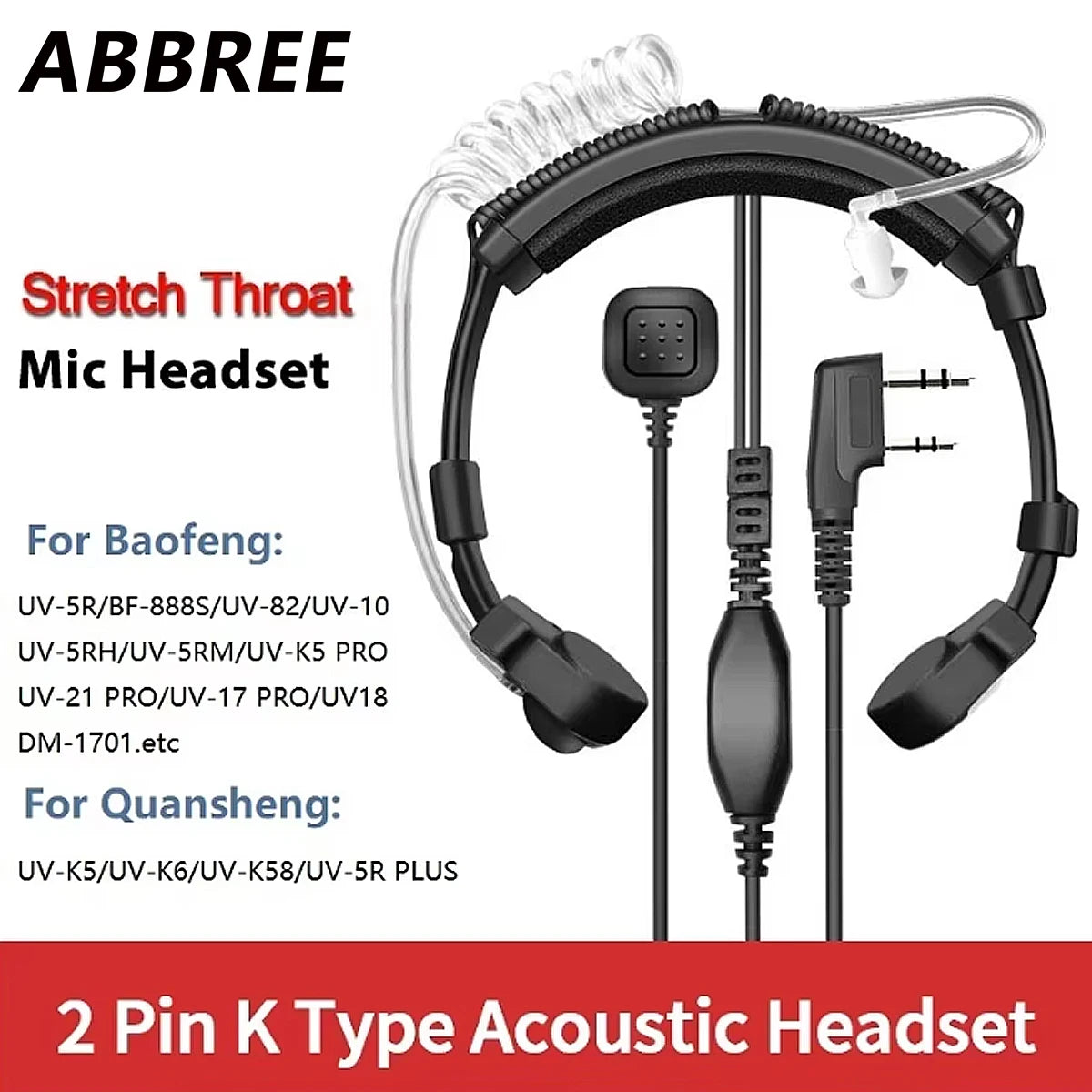 Waterproof Adjustable Acoustic Throat Mic Headset Tactical Acoustic Tube for Baofeng UV-9R PRO UV 9R Plus Walkie Talkie Earpiece