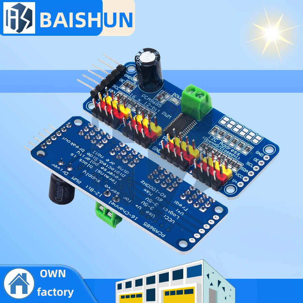 PCA9685 16-Channel 12-bit PWM Servo Driver Board with I2C Interface - Servo Shield Module for Arduino