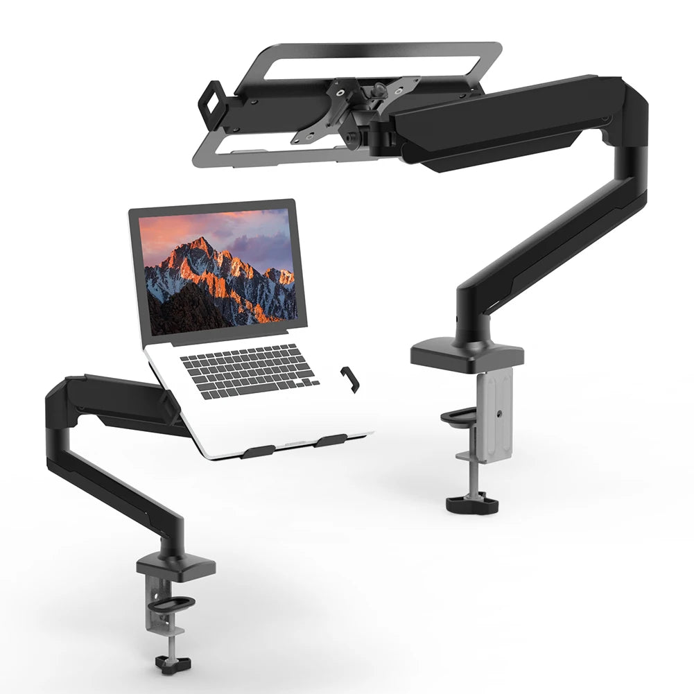 Aluminum Desktop Mount Fully Adjustable Laptop Desk Mount 2-9kg Gas Spring Arm Up To 17.3 Inch Laptop Tray Desktop Stand Clamp