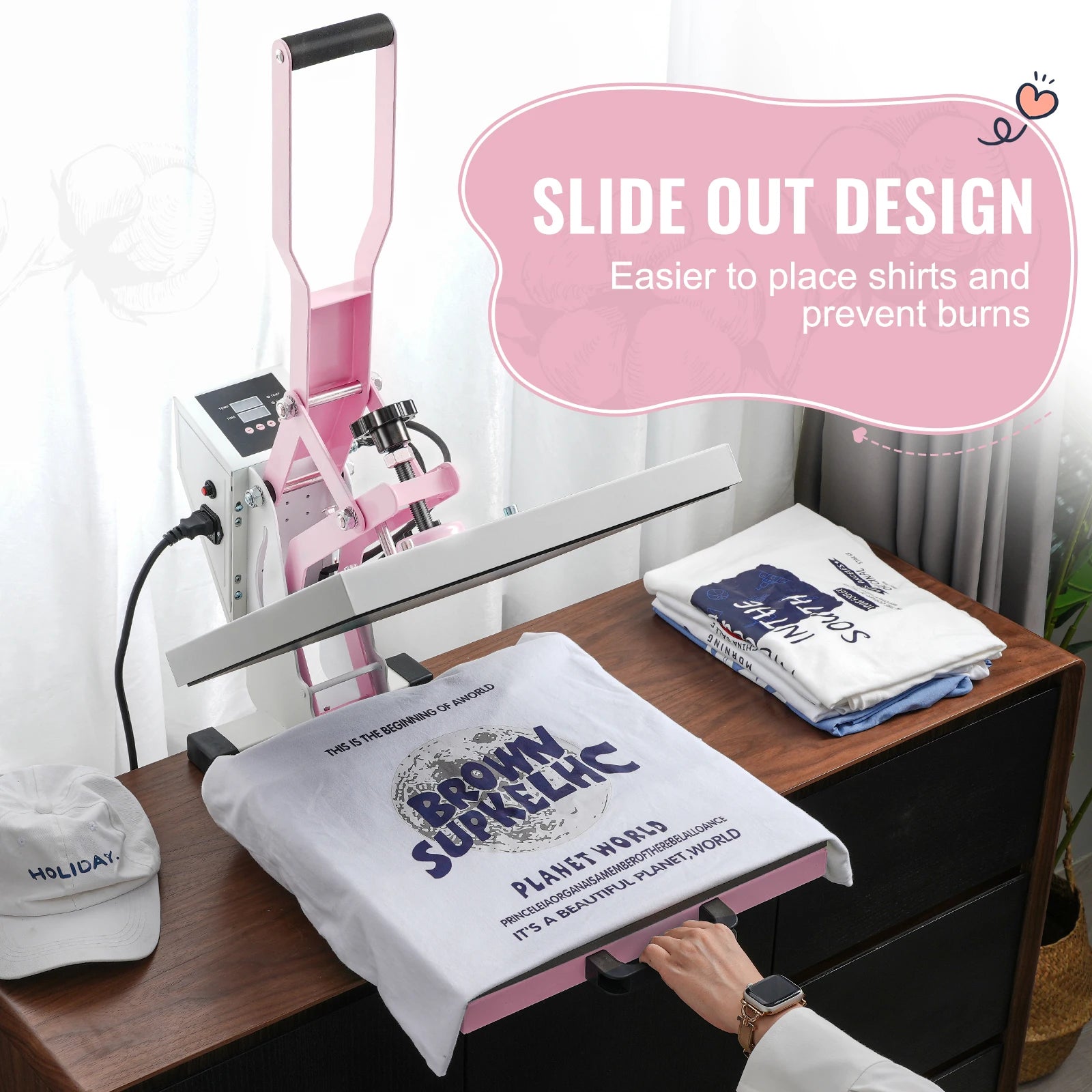SucceBuy  15 x 15in Heat Press Machine, Slide Out Heat Transfer Machine Fast and Even Heating 2-Layer Insulation Cotton