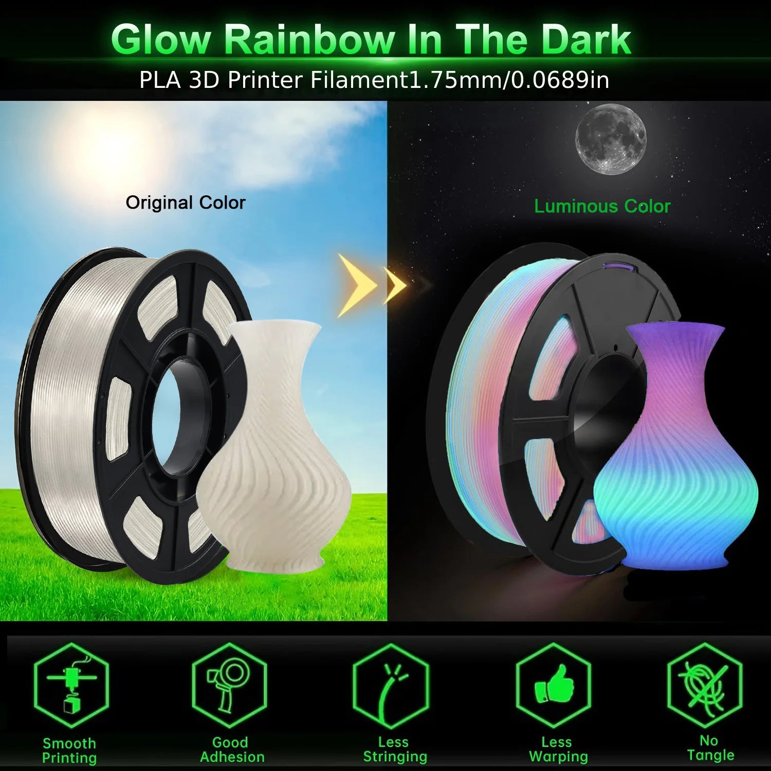 200G Luminous PLA Filament 1.75mm Glow In The Dark Plastic PLA 1.75mm 3D Printing Materials Fast Shipping