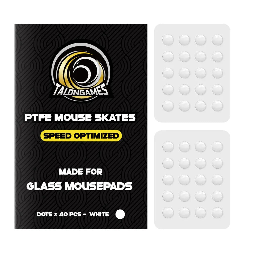 TALONGAMES Mouse Skates for Glass Mousepads,High-Density PTFE,Universal Round Dots 6.5mm 40pcs,Ultra-Smooth Glide,Silent Design