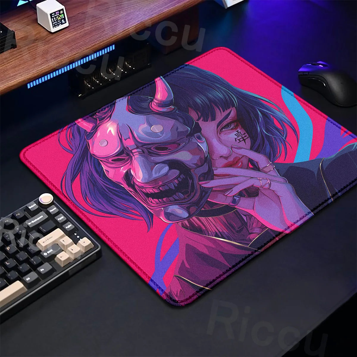 Small Size Anime Mouse Pad Oni Mask Girl Premium Deskmats Game Professional E-Sports Mousepad High Quality Non-slip Keyboard Pad