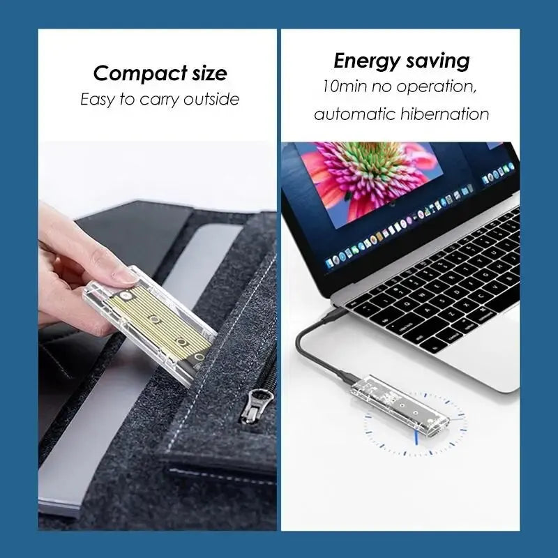 M.2 NVME PCIe NGFF SATA Dual Protocol SSD Case Clear USB Type C PCI-E M2 SSD Transparent External Enclosure Hard Disk Box