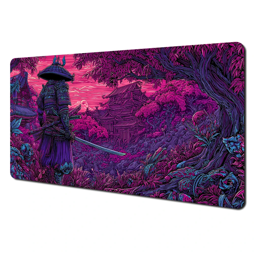 Japanese Ghost Samurai Pattern TCG Playmat Magic Card Battle Mat 35X60CM Deskmat Tapete Magic Mat Non-Slip Durable Stitched Edge