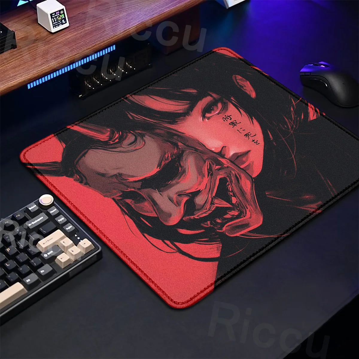 Small Size Anime Mouse Pad Oni Mask Girl Premium Deskmats Game Professional E-Sports Mousepad High Quality Non-slip Keyboard Pad