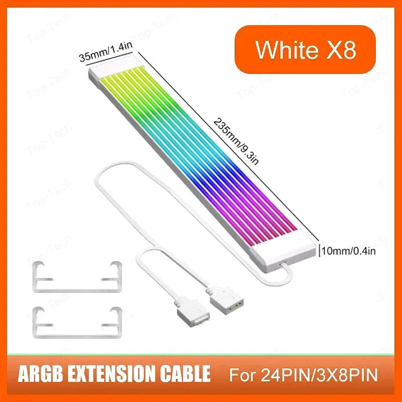 Suitable for Power Cables, Pc Rgb Light Strip, Pc Rgb Gpu 5V 3Pin Argb Synchronized Pc Extension Cable, Compatible with 6-Pin, 8-Pin, 12-Pin, 16-Pin, 24-Pin