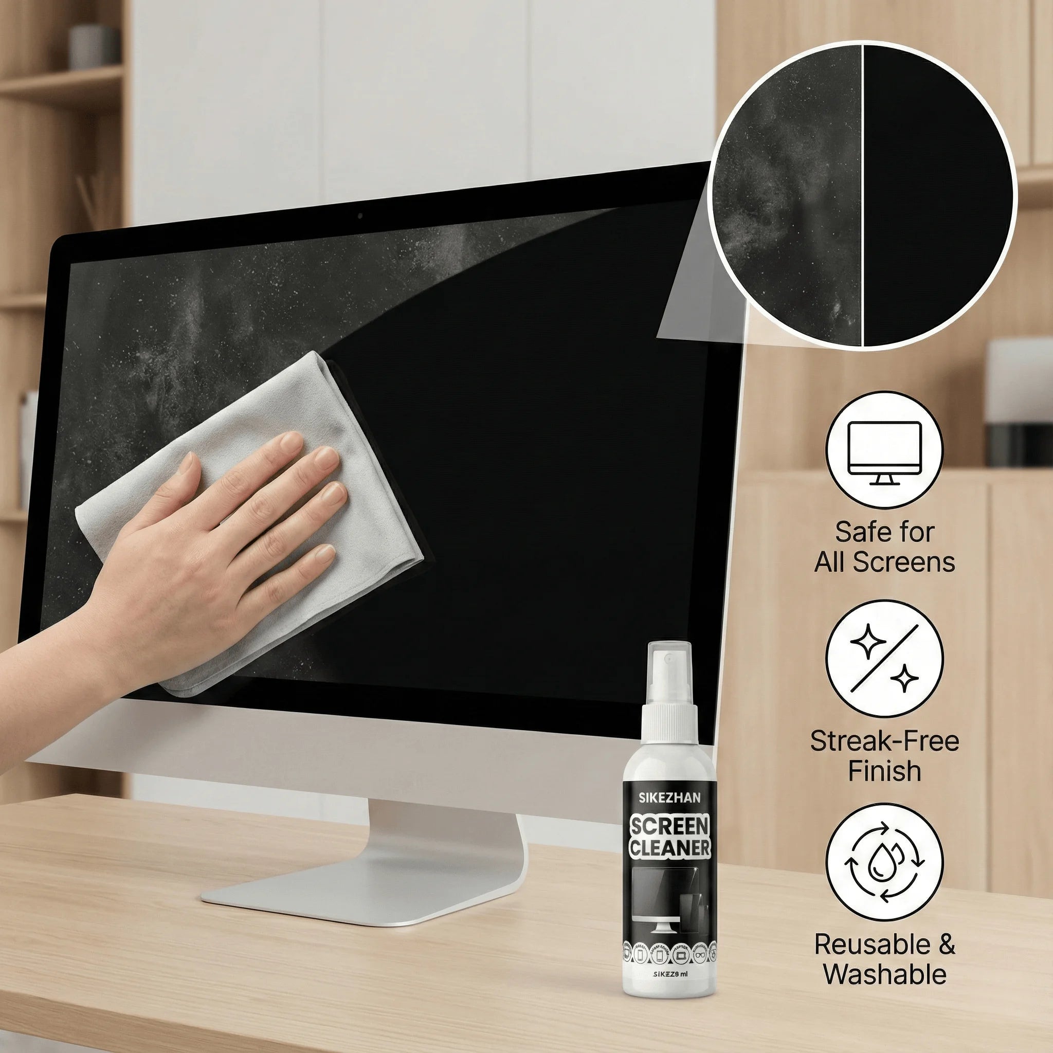 SIKEZHAN Screen Cleaner Spray 59ml with Cloth for Phone Laptop Monitor TV Glasses Tablet Dust Fingerprint Mist Cleaning Kit