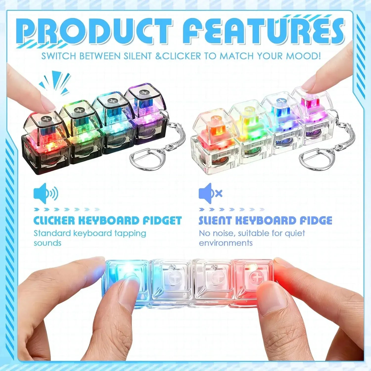 4-Button Fingertip Keyboard Keychain RGB Keyboard Fidget Toy With Lights For Stress Relief Decompression Calming