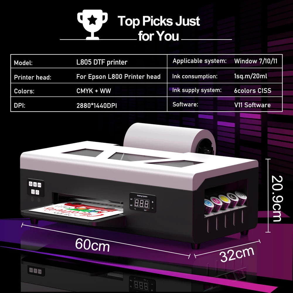 A4 DTF Printer for Epson L805 Direct to Film DTF Impresora Heat Transfer DTF Printer for Clothes T shirt DTF Printing Machine