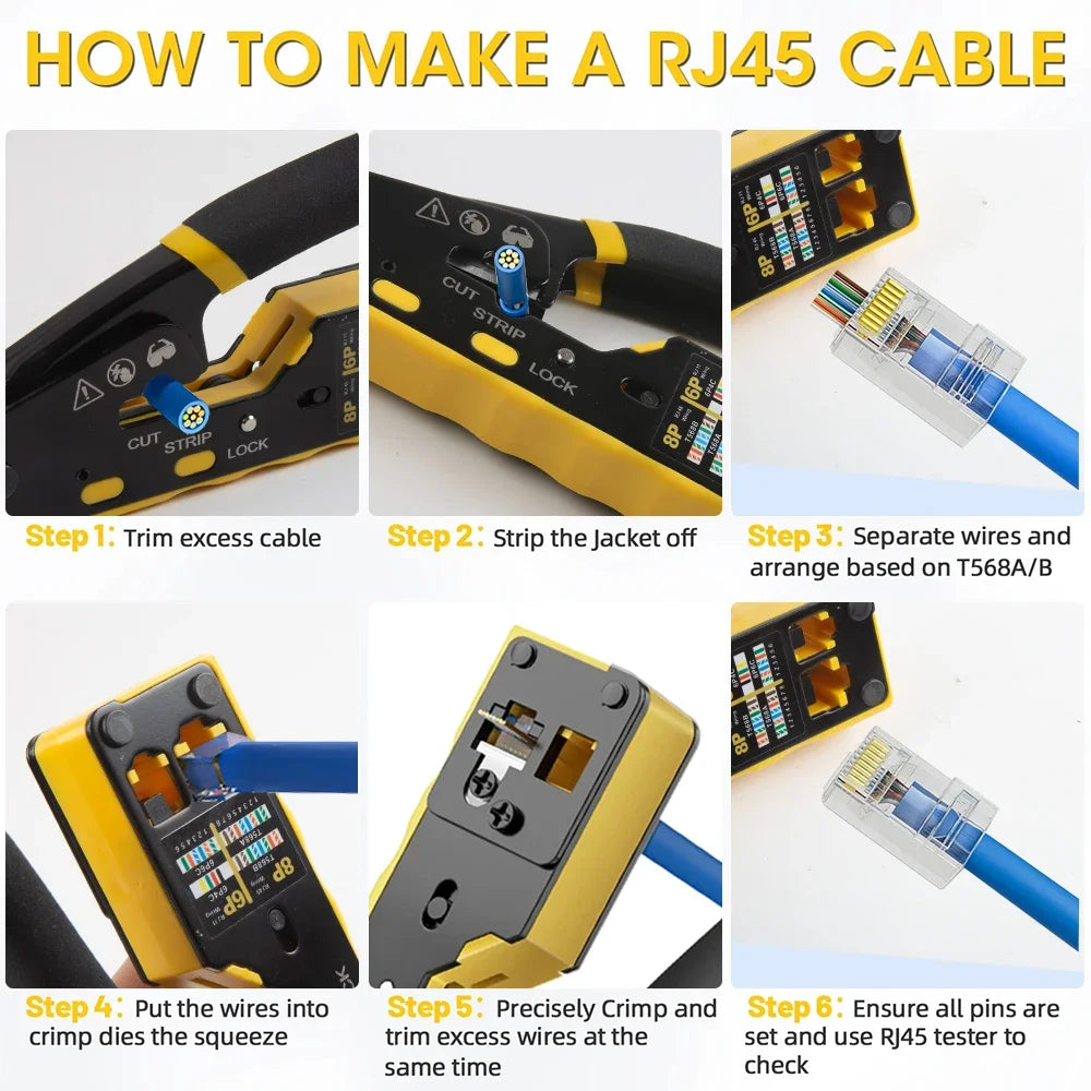 HOMEFISH 6088 Through-Hole Wire Crimper 8P6P Dual-Use Pliers for RJ45 Punch-Down RJ45 Crystal Head