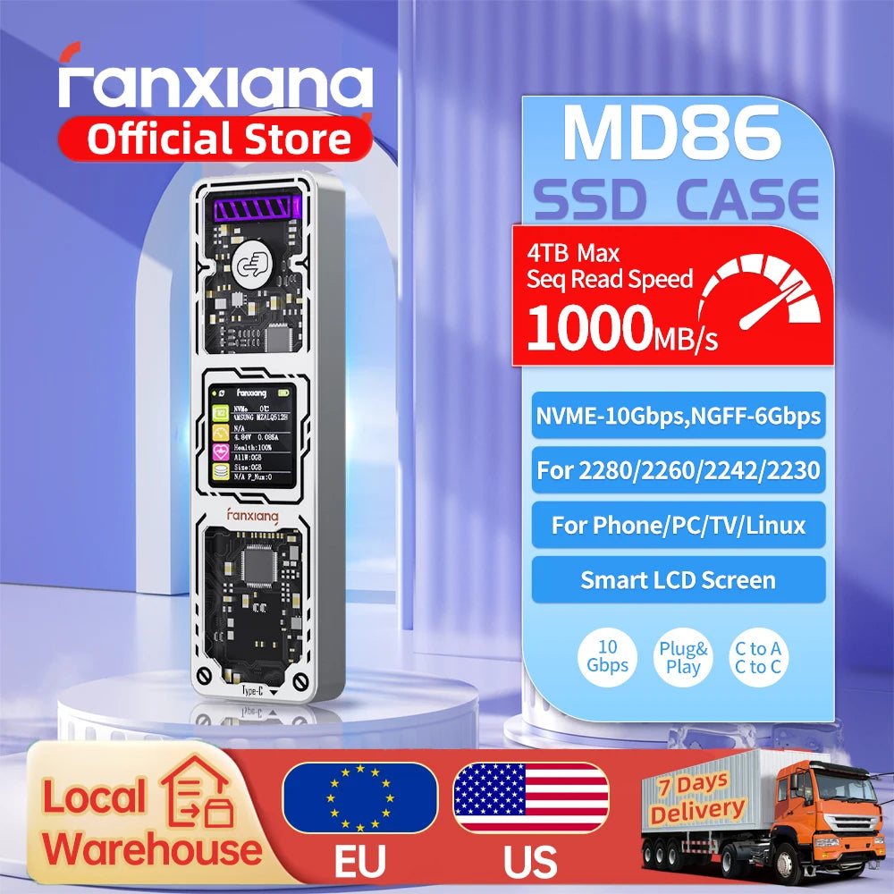 [EU/US Shipping]Fanxiang MD86/MD87 M.2 SSD Enclosure 10Gbps NVMe/NGFF-SATA USB 3.2 Gen2 Type C SSD Case For 2280/2230 Disk Box