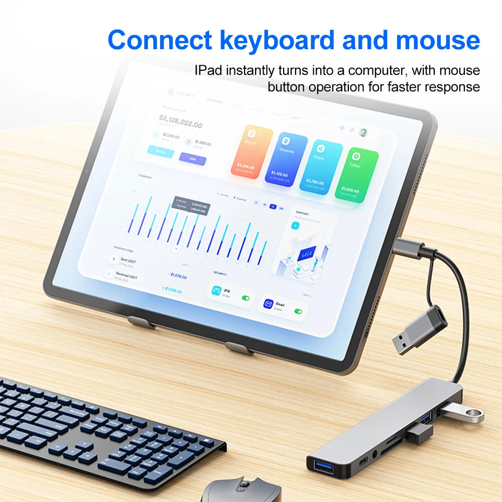 USB C Hub 3 0 Aluminum 7 in 1 USB Extender Splitter with 1 USB 3 0 Port 4 USB 2 0 Ports and 2 USB C Ports for Laptop PC