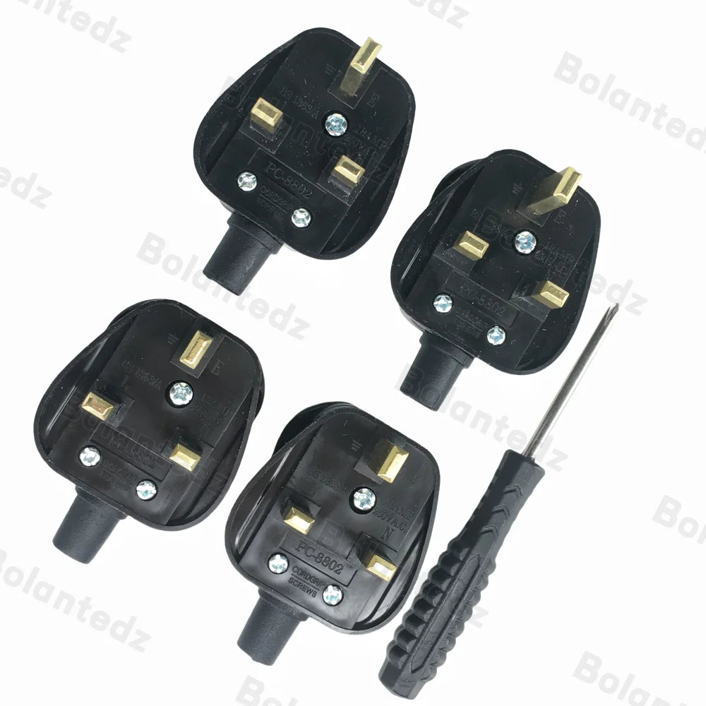 4Pcs UK 3 Pins AC Electrical Power Rewireable Plug Male Wire Fused Socket Adaptor Extension Cord Cable Connector + Screw Driver