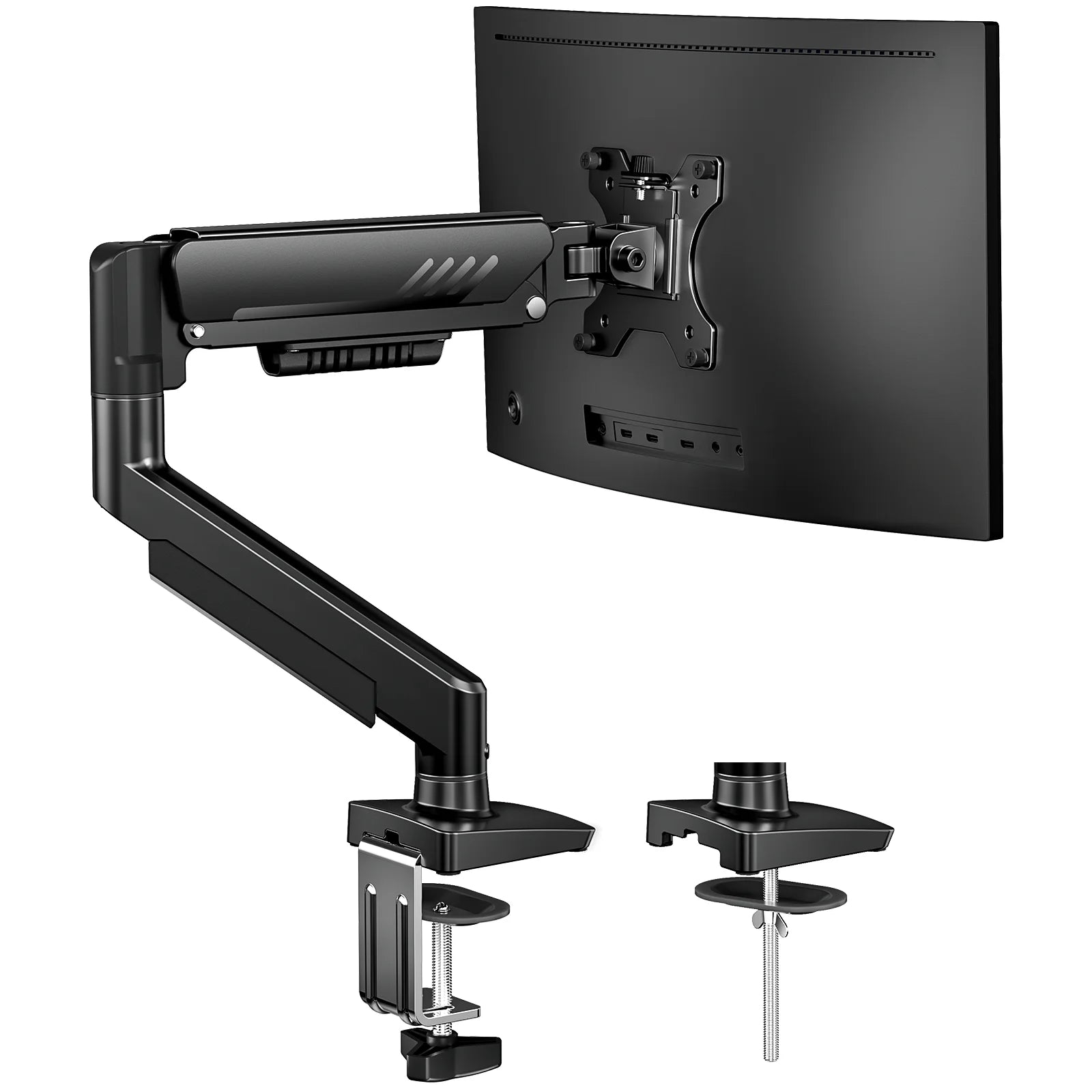 Single Monitor Arm 13-34 Inch, Adjustable Gas Spring Arm, Monitor Desk Mount for 4.4-19lbs, VESA 75/100mm with C-Clamp/Grommet Base, Ergonomic Stand for Work/Gaming