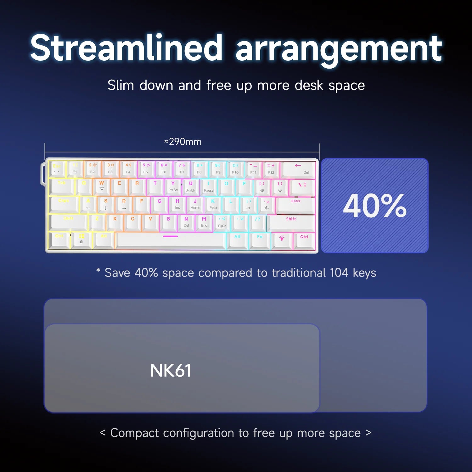 AJAZZ NK61 Wired Mechanical Keyboard, Mixed Backlight, Compact Mini Layout, Detachable USB-C Cable, Keycap Puller Included