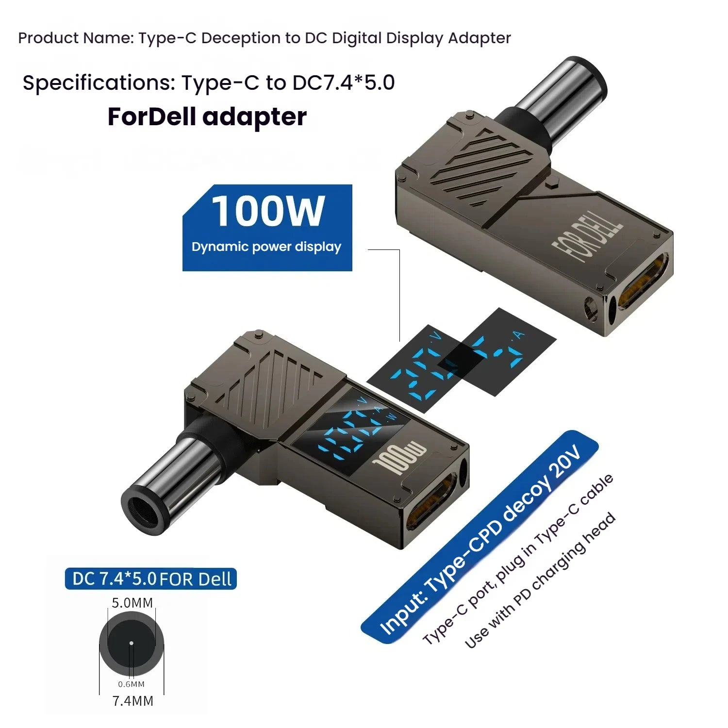 PD 100W Laptop Power Charger Converter Female Type-C To DC Male Jack Plug Supply Adapter Connector 5A For Notebook Computer PC